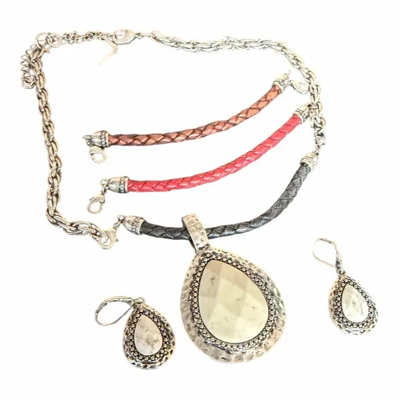 Vintage Interchangeable Necklace Set Boho Statement Pendant Earrings - Picture 2 of 8